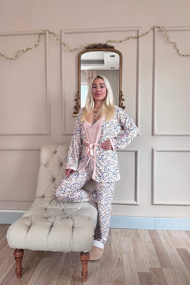 Şeftalı Soft Color Breeze Exclusive Örme Sabahlıklı Kadın Pijama Takım - 6