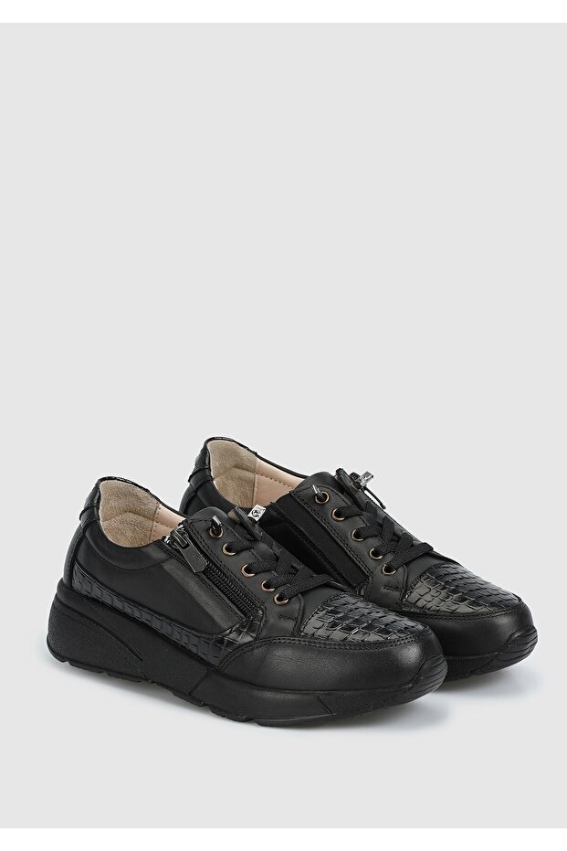 Siyah Deri Kadın Ayakkabı - 2