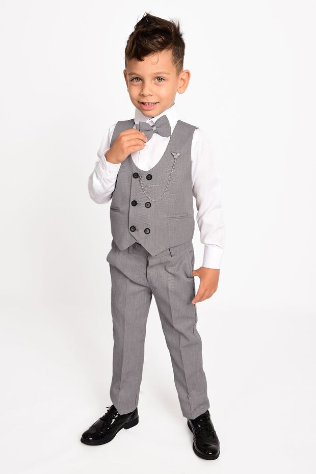 Boy's Tuxedo Suit 6-Button Vest with Bow Tie and Chain