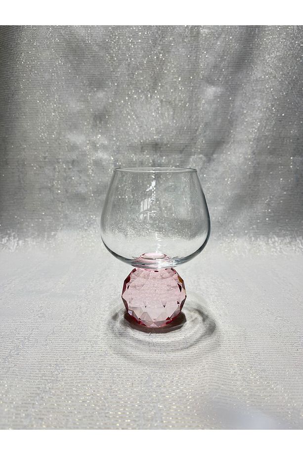 KRİSTAL TAŞ AYAKLI PEMBE 250 ML KAHVE YANI SU BARDAĞI SETİ-MRNB222 - 1