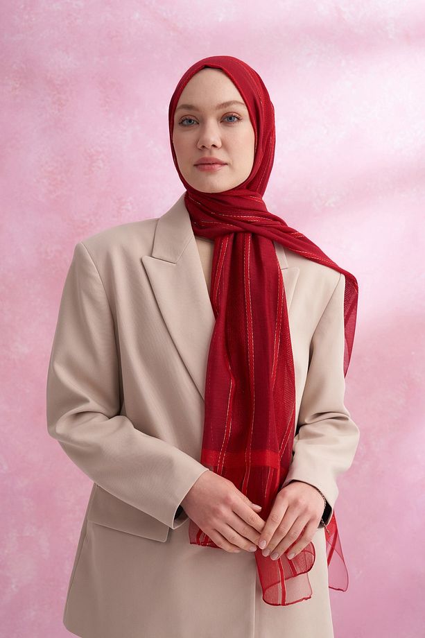 İpekli Ruby Kırmızı Rengi Şal - 1