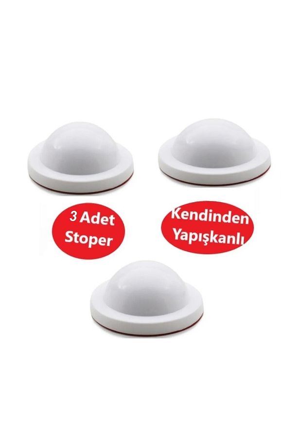 Silikon Kapı Stoperi Beyaz 3 Adet Tamponu Kendinden Yapışkanlı Beyaz Kapı Kolu Stopu - 1