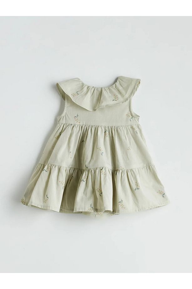 LCW baby Yeşil Bebe Yaka Ucu Fırfırlı Kız Bebek Elbise - 3