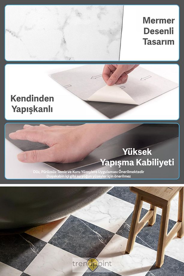 4 Adet LVT Zemin ve Duvar Kaplama Kendinden Yapışkanlı 30cm×30cm Mutfak Banyo Antre Karo - 7