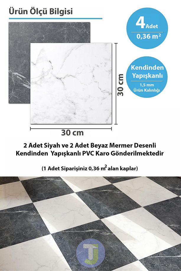 Kendinden Yapışkanlı Modern Tasarım Mutfak Banyo Zemin Duvar Kaplama 30cm×30cm(4'lü Paket) - 6