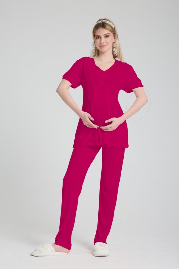 Pregnant Maternity 2-Piece Elegant Pajama Set (Breastfeeding Featured)
