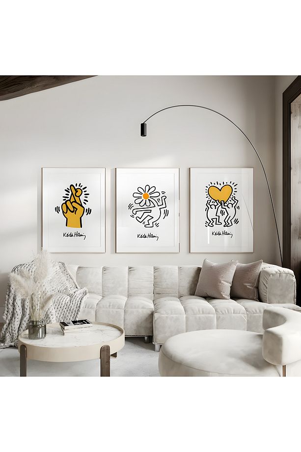 3'lü Keith Haring Tablo seti, Duvar Dekoru, Genç ve Çocuk Odası Dekoru, Çerçevesiz Poster - 3