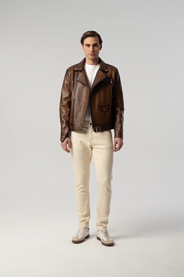 Biker Leather Jacket Tan 5020-114