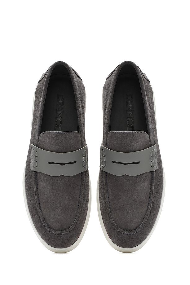 Erkek Gri Kalın Tabanlı Süet Deri Casual Loafer 25SFD740910 - 7