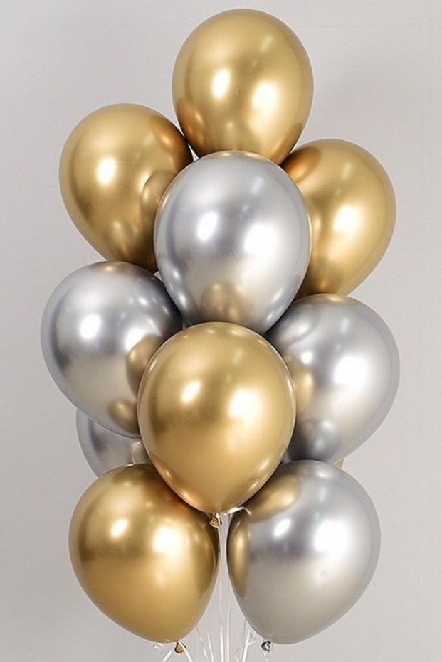 Set of 10 Gold-Silver Chrome Flying Balloons Shiny Metallic Balloons (12 Inch)