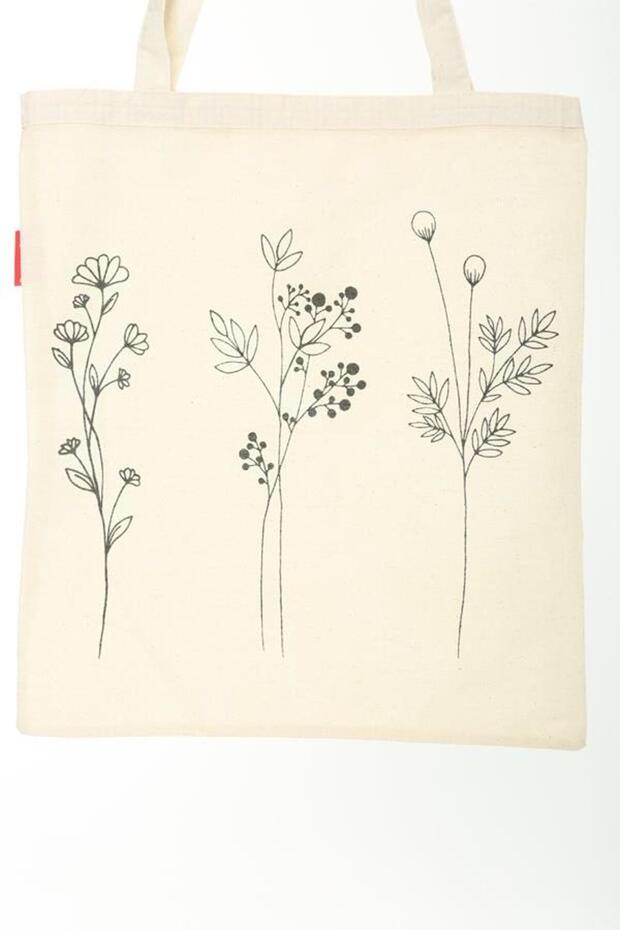 Bez Çanta Üç Çiçek Baskılı - 3