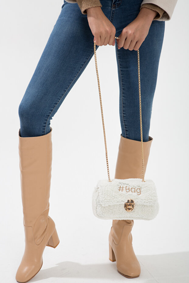 Beyaz Mini Peluş Çanta - 4