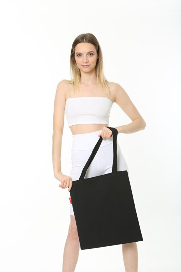 Baskısız Siyah Bez Çanta - 5