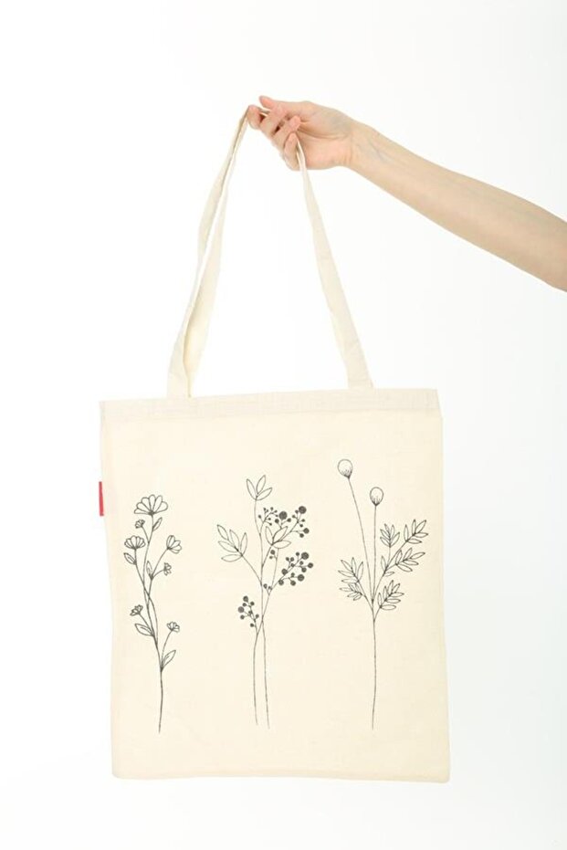 Bez Çanta Üç Çiçek Baskılı - 2