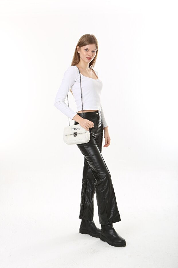 White Black Mini Plush Bag - 3