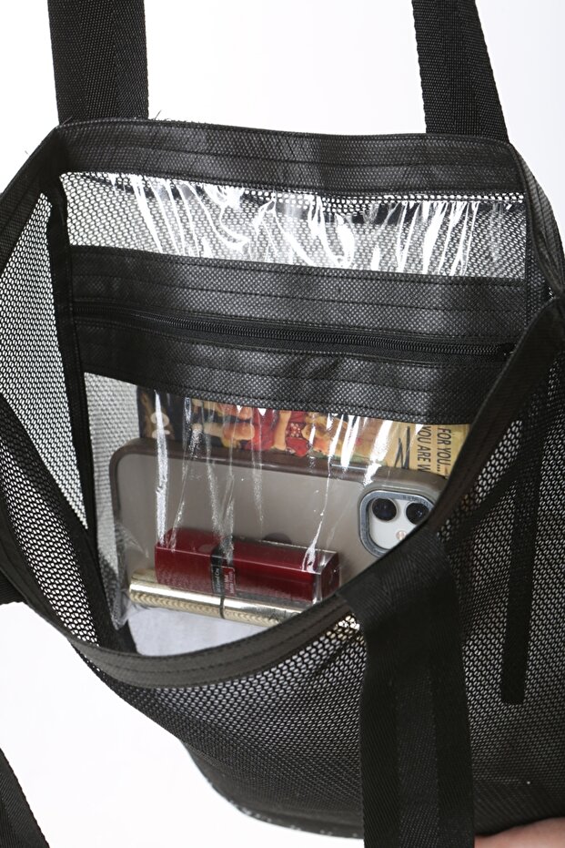 Siyah Cepli File Plaj Çantası - 5