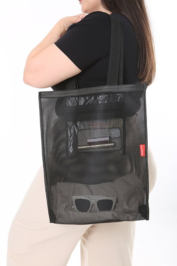 Siyah Cepli File Plaj Çantası - 8