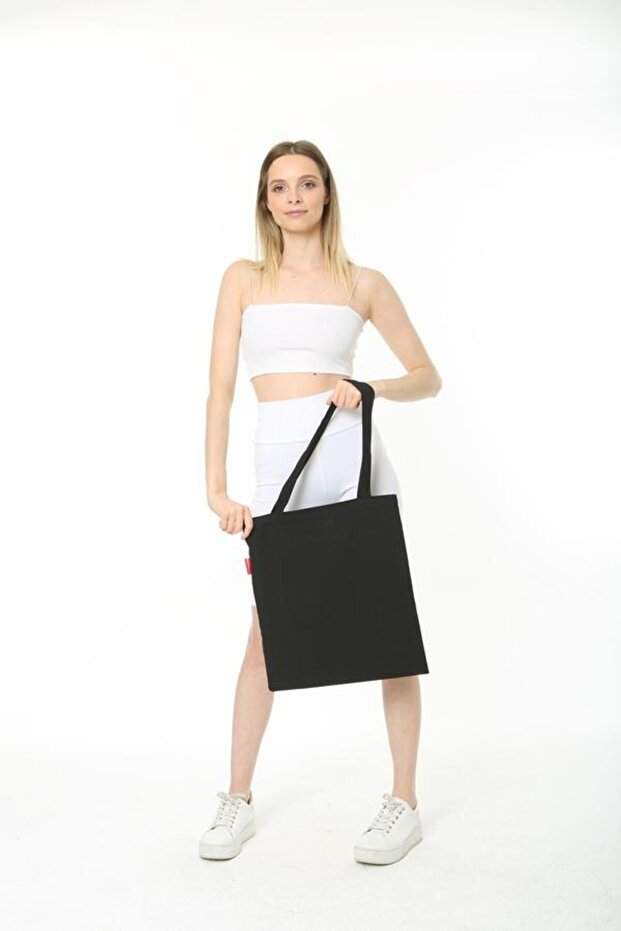 Baskısız Siyah Bez Çanta - 6