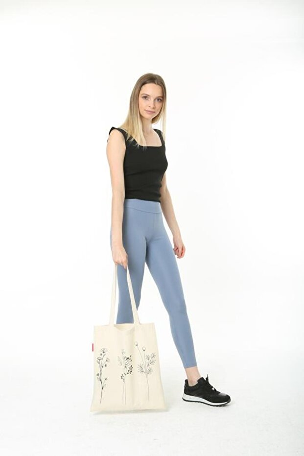 Bez Çanta Üç Çiçek Baskılı - 8