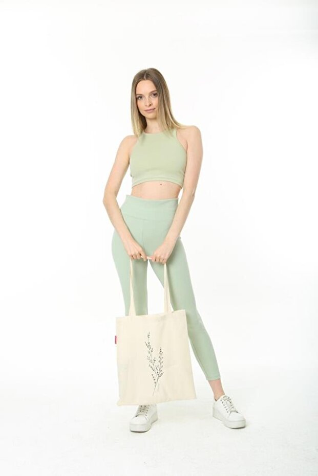 Bez Çanta Tek Dal Çiçek Baskılı - 6