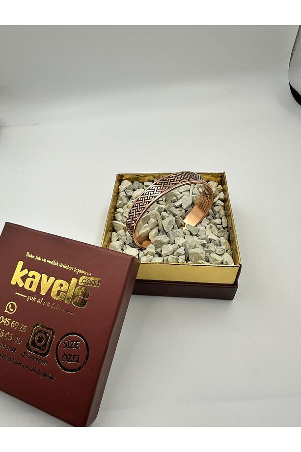 Mıktanıslı Bakır Bileklik Düz 10 Mm Model Stres Kutulu Hediyelik - 2