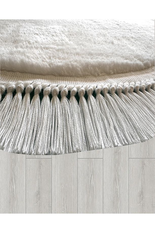 Püsküllü Yıkanabilir Yumuşak Peluş Yuvarlak Çocuk Odası Oturma Odası Salon Halısı - 4