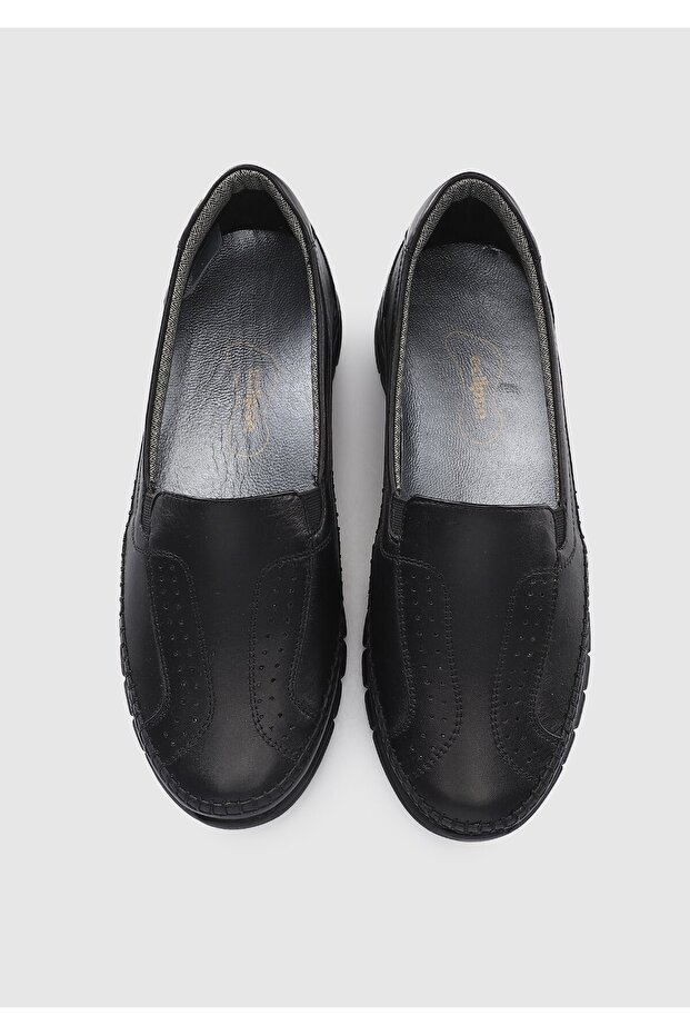 Siyah Deri Kadın Ayakkabı - 5