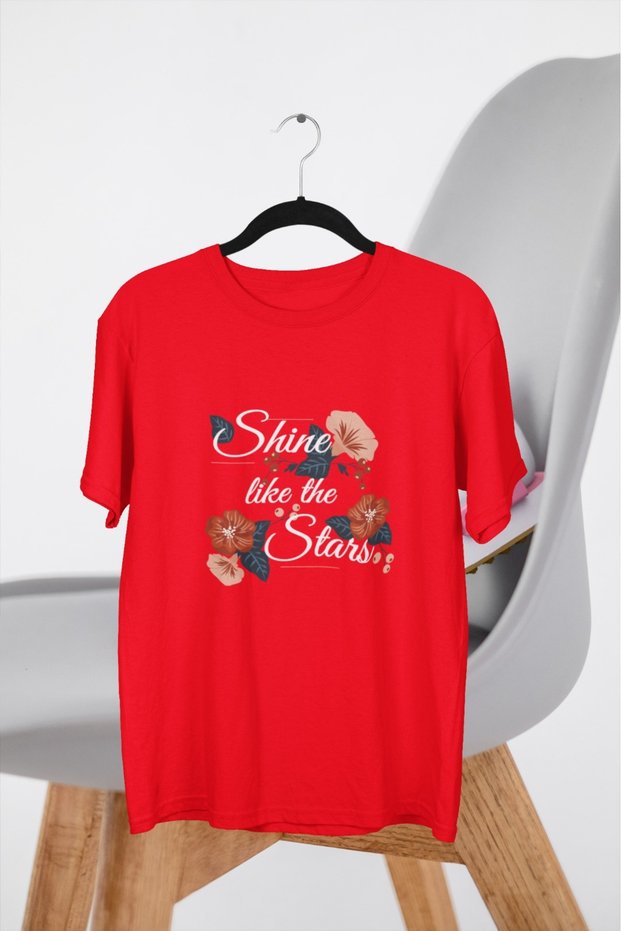 Girl/Woman Shine Like the Stars Transfer Printed Round Neck Short Sleeve Tee