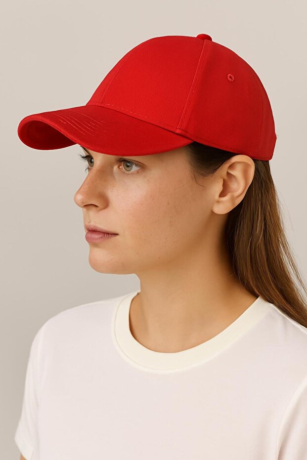 Unisex Basic 2-Piece Adjustable Hat Baseball Cap Red-Black - 4