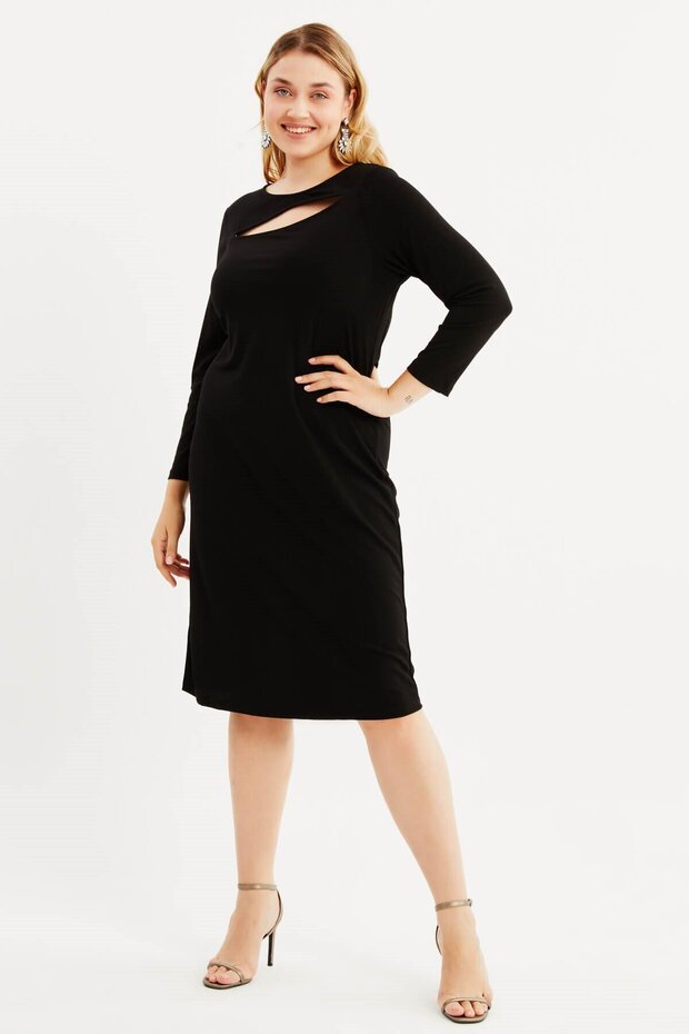 Yaka Detaylı Örme Elbise - 1