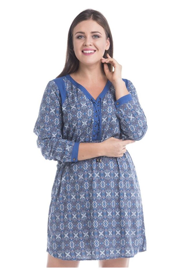 Önü Kuşgözlü Uzun Kollu Elbise - 1