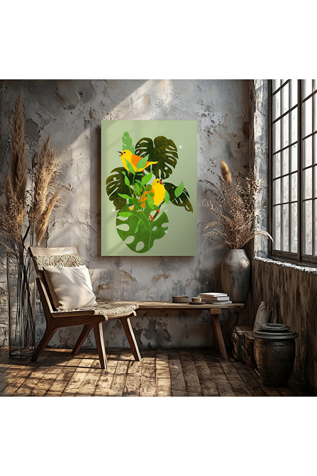 Decorative Bird Leaf Canvas Wall Painting