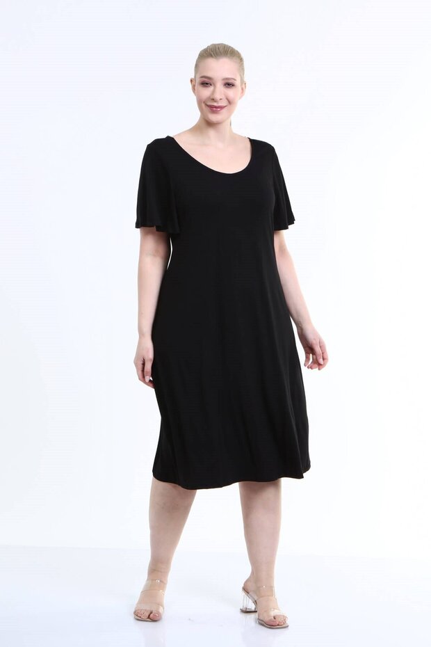 Penye Sırt Çapraz Pullu Şerit Elbise - 1