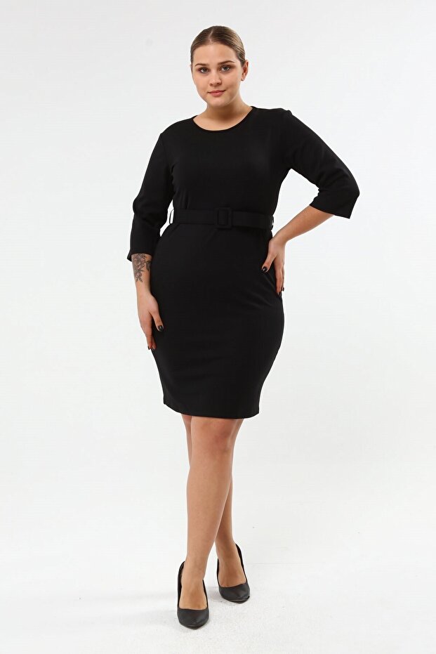 Beli Kemerli Örme Elbise - 1