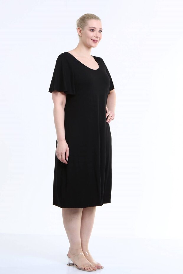 Penye Sırt Çapraz Pullu Şerit Elbise - 3