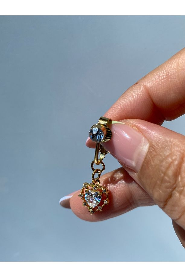 Çelik Göbek Piercing Mıknatıslı Deliksiz Kullanım Sıkıştırmalı Kalpli Model - 4