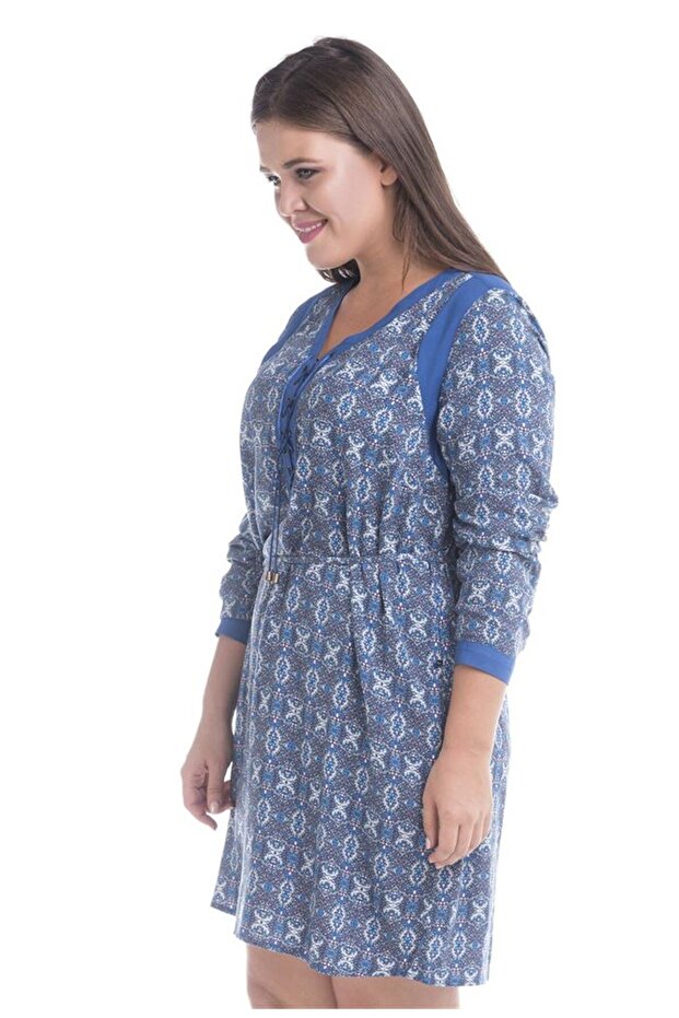 Önü Kuşgözlü Uzun Kollu Elbise - 2