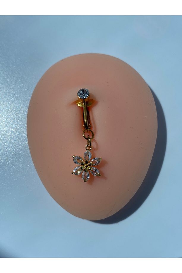 Çelik Göbek Piercing Mıknatıslı Sıkıştırmalı Kullanımlı Çiçek Model - 1