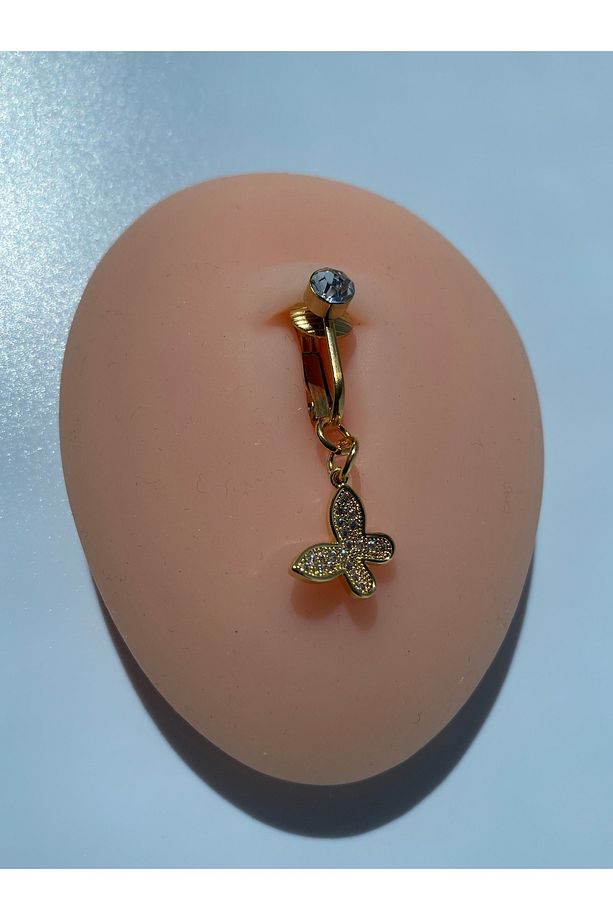 Çelik Göbek Piercing Deliksiz Kullanım İçin Mıknatıslı Kelebek Parlak Model - 6