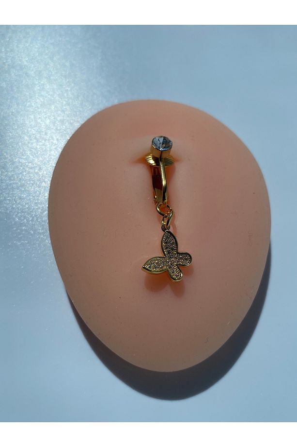 Çelik Göbek Piercing Deliksiz Kullanım İçin Mıknatıslı Kelebek Parlak Model - 3