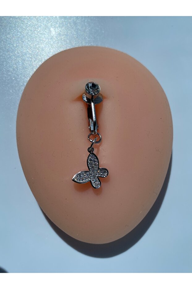 Çelik Göbek Piercing Deliksiz Kullanım İçin Mıknatıslı Kelebek Parlak Model - 3