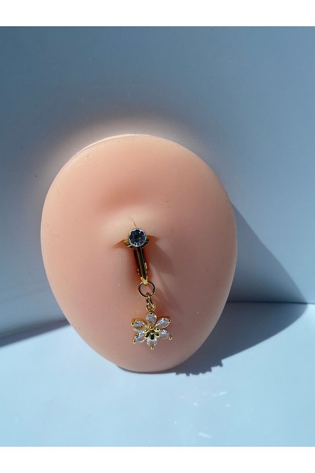 Çelik Göbek Piercing Mıknatıslı Sıkıştırmalı Kullanımlı Çiçek Model - 6
