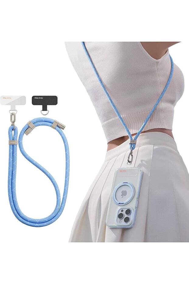 Universal Anti-Theft Phone Lanyard With 2 Phone Tabs, Adjustable, Skin-Friendly, For All Phone Blue