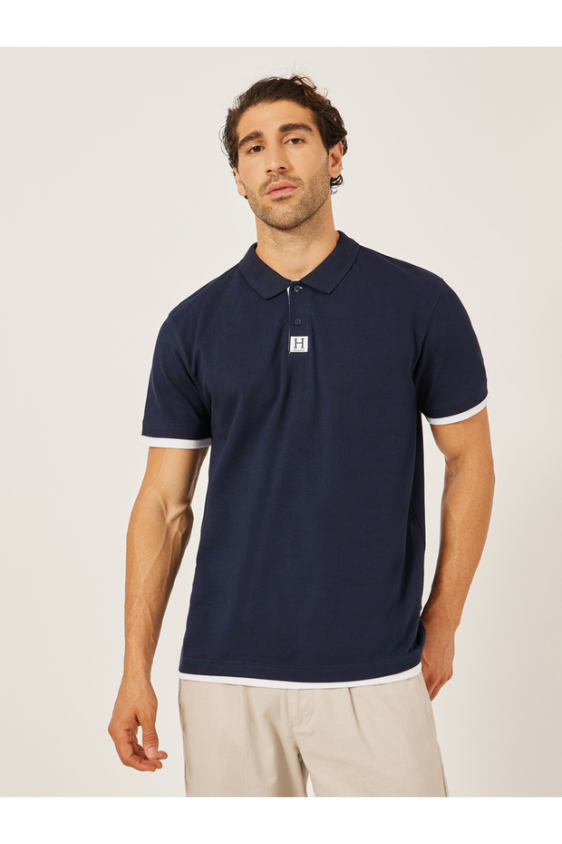 Minimal Print Relaxed Fit Polo T-Shirt with Contrast Placket