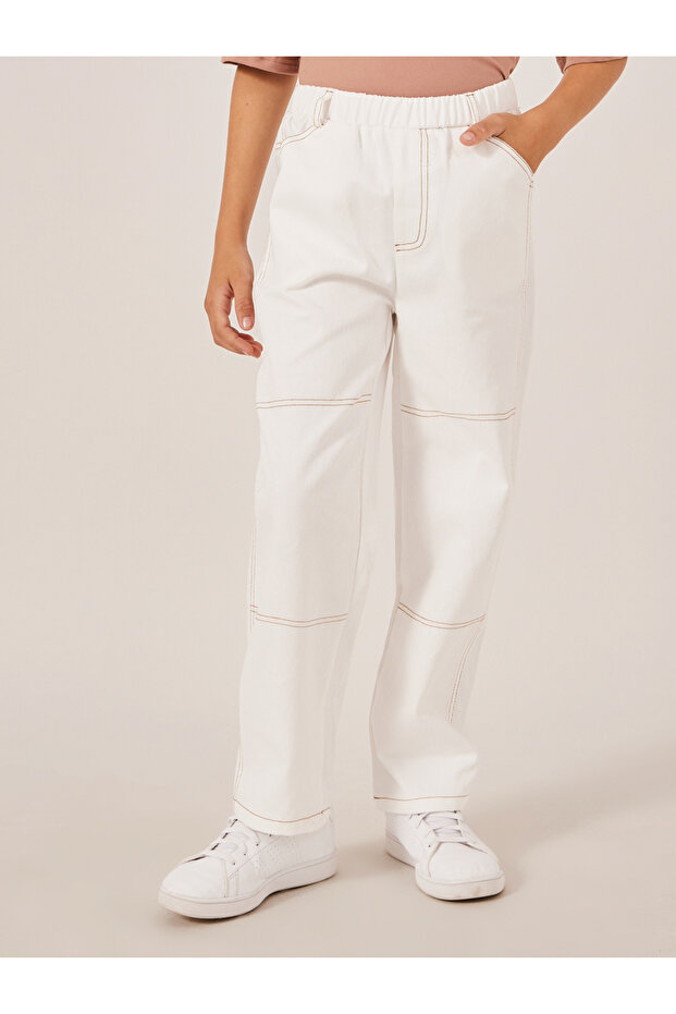 Contrast Stitch Cut and Sew Detail Relaxed Fit Pants