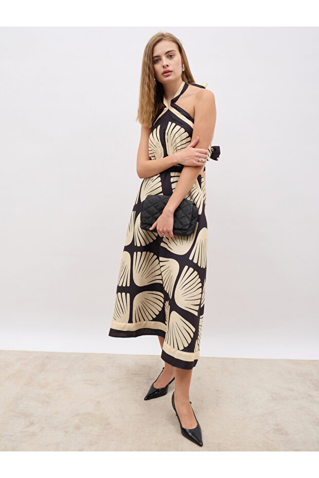 All-Over Print Halter Neck A-Line Midi Dress