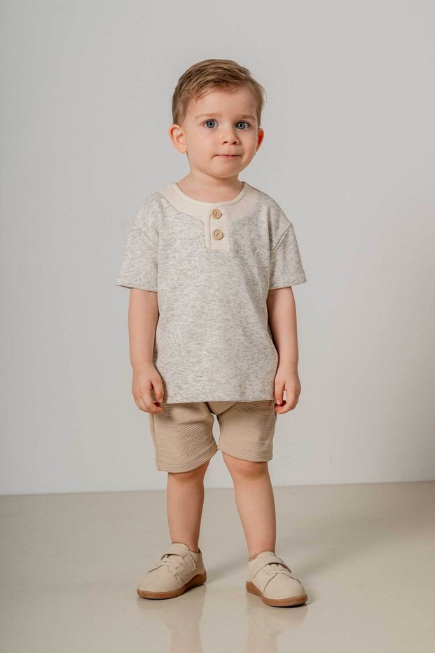 Baby Kids Beige Cotton 2-Piece Shorts Set Trend Fashion Bottom Top Set