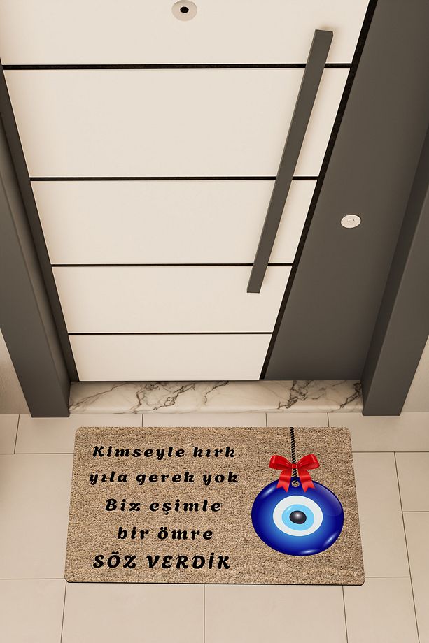 Kaliteli Dijital Baskı Kahverengi, Söz Verdik temalı Kapı Önü Paspası - 1