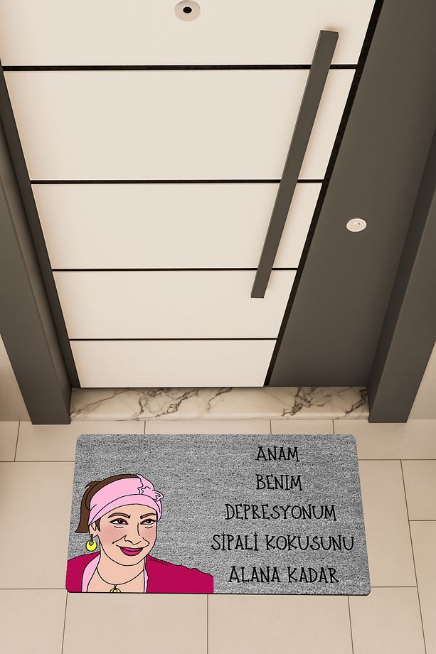 Kaliteli Dijital Baskı Gri, Espiri Depresyon temalı Kapı Önü Paspası - 1