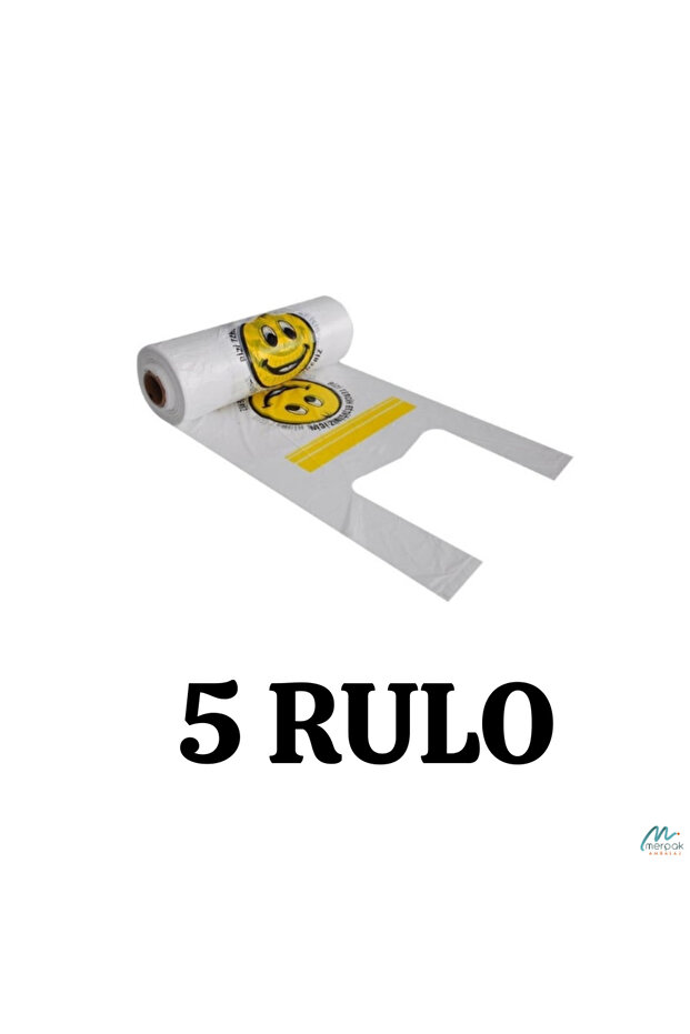 Baskılı Rulo Poşet Büyük Boy x5 Rulo Gülenyüz Baskılı Çöp Poşeti Market Manav Poşeti - 1